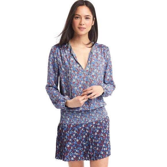 Gap Long Sleeve Pleated Dress Blue Floral Print Size XS - Picture 1 of 6